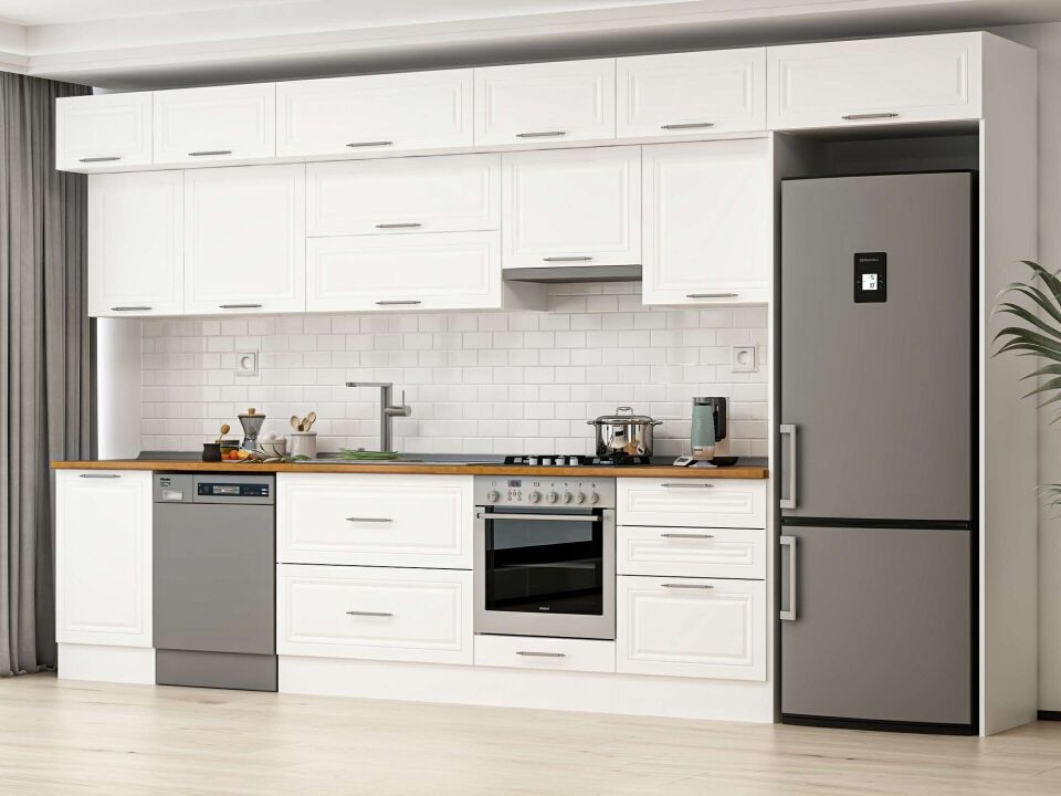 Alvinka 390X240 Cm Klasik Mebran Mutfak Dolabı Beyaz Beyaz Mb-E80S50S60-1