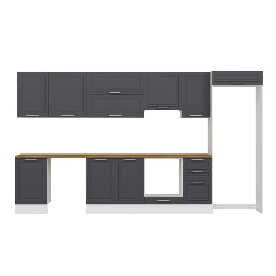 Alvinka 375X222 Cm Klasik Mebran Mutfak Dolabı Mb-E80S50S45-1 Mebran | Antrasit - Suntalam