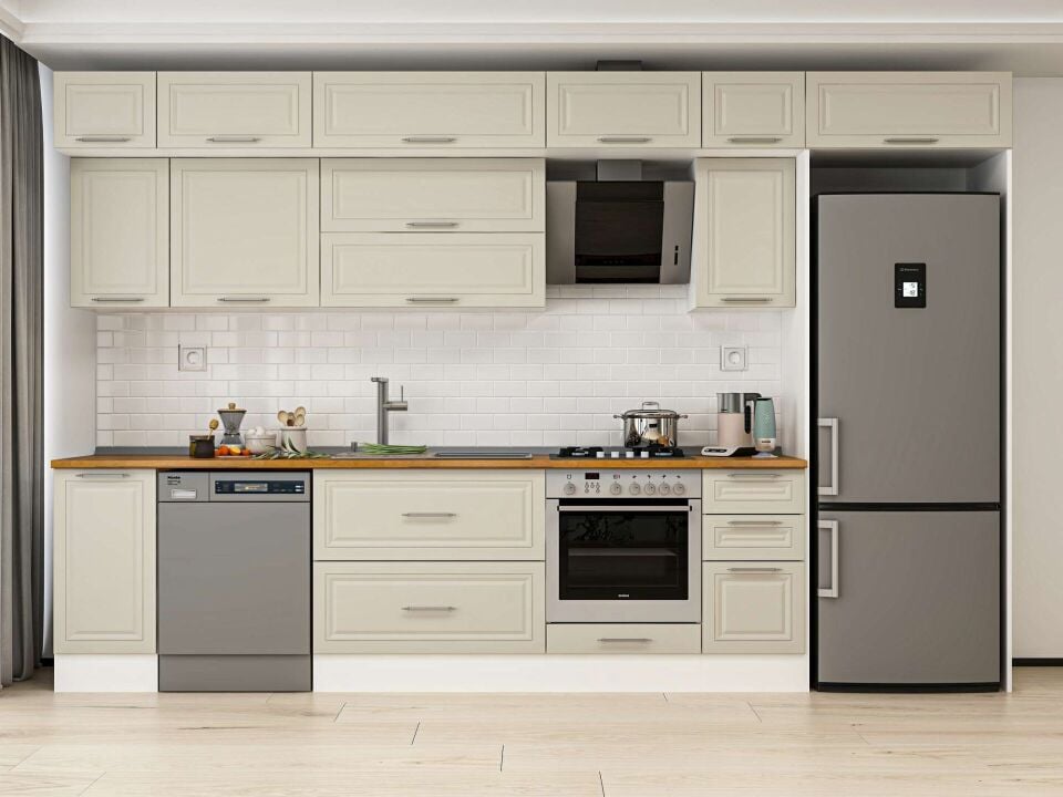 Alvinka 360X240 Cm Klasik Mebran Mutfak Dolabı Mb-E80S40S40-2 Mebran | Kumtaşı - Mdf