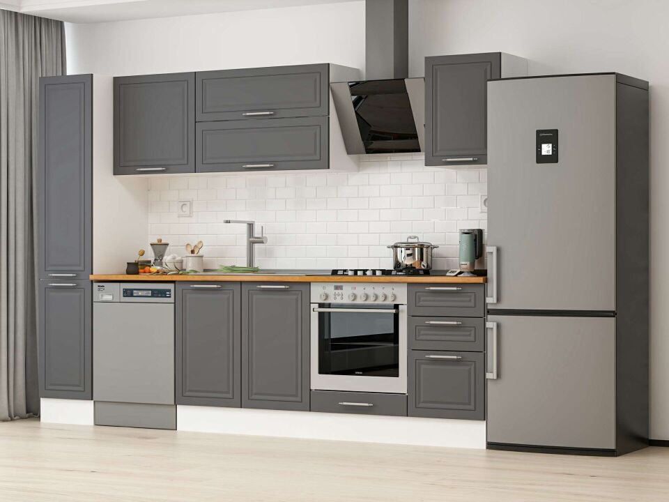 Alvinka 285x210 Cm Klasik Mebran Mutfak Dolabı Mb-E80B40S45-2 Mebran | Antrasit - Mdf