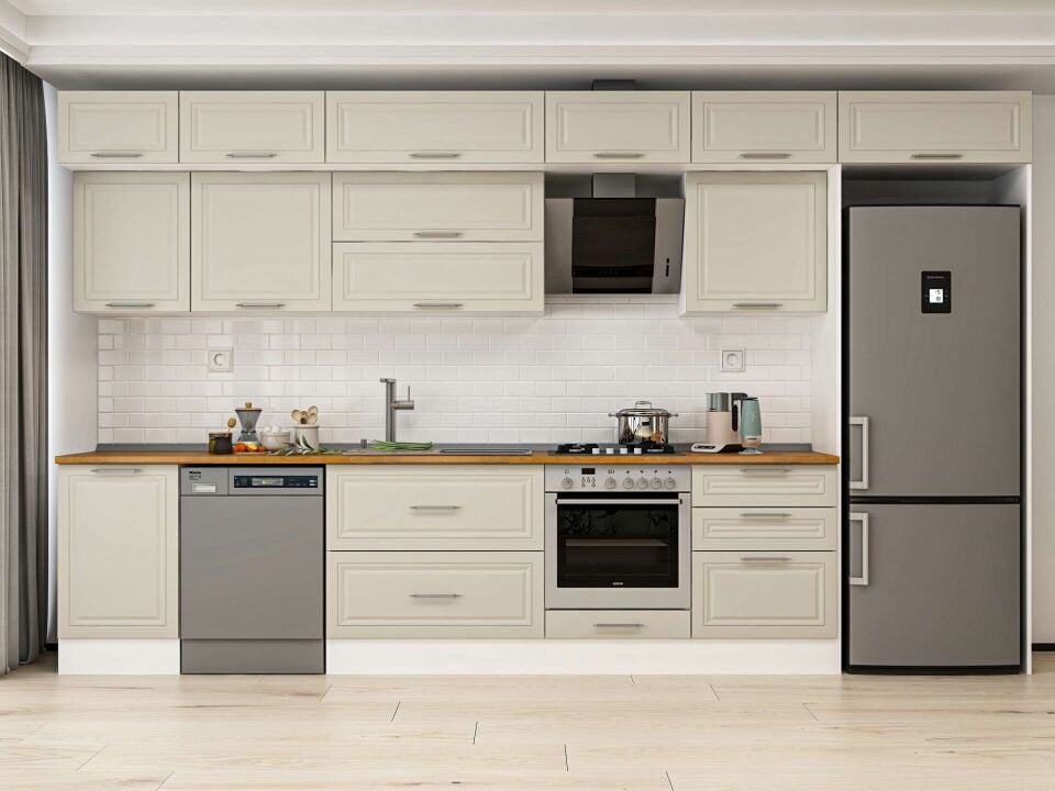 Alvinka 390X240 Cm Klasik Mebran Mutfak Dolabı Beyaz Beyaz Mb-E80S50S60-2