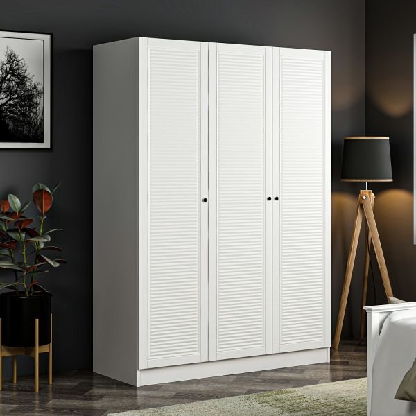 Minar Kale 3 Mebran Panjur Kapaklı 2 Çekmeceli Dolap Beyaz/Beyaz 190CM