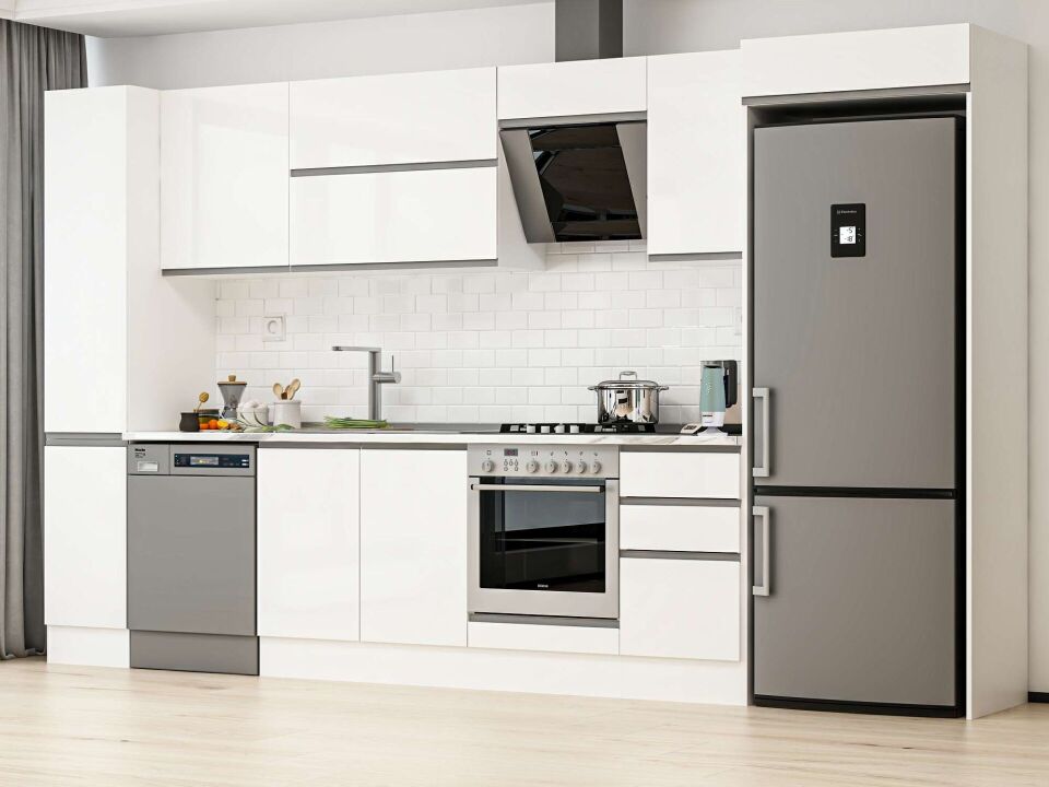 Alvinka 375X222 Cm High Gloss Mutfak Dolabı Mbb-E90B40S45-2 High Gloss | Beyaz - Mdf