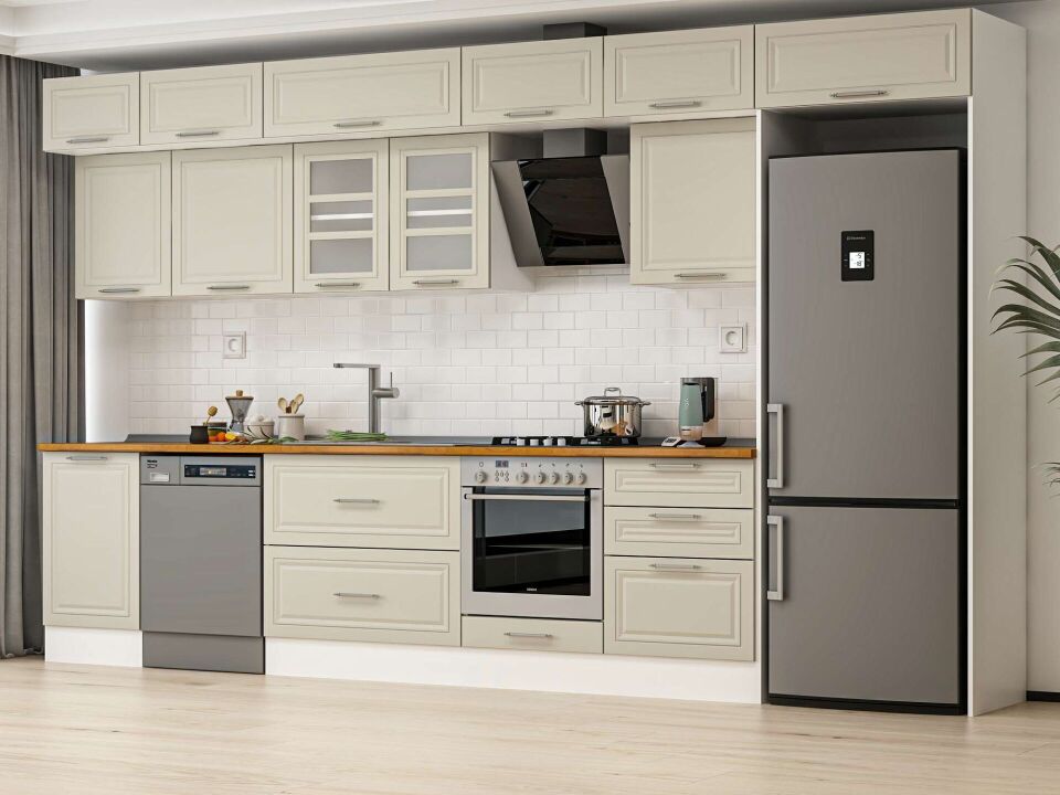 Alvinka 390X240 Cm Klasik Mebran Mutfak Dolabı Beyaz Beyaz Mb-E80S50S60-3