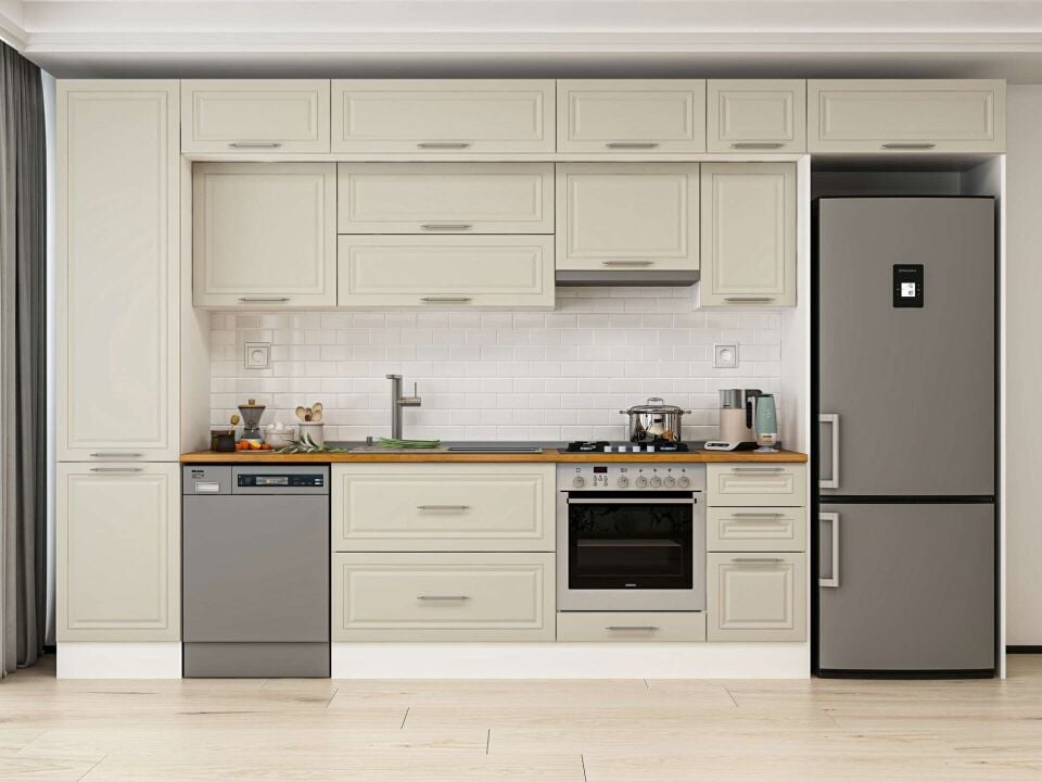 Alvinka 380X240 Cm Klasik Mebran Mutfak Dolabı Mbb-E90B50S40-1 Mebran | Kumtaşı - Mdf
