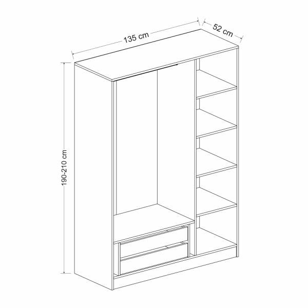 Minar Kale 3 Mebran Panjur Kapaklı 2 Çekmeceli Dolap Beyaz/Beyaz 210CM