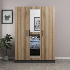 Minar Kale 3 Kapaklı 1 Aynalı 2 Çekmeceli Dolap Antrasit Dore