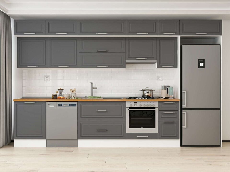 Alvinka 380X240 Cm Klasik Mebran Mutfak Dolabı Beyaz Beyaz Mb-E80S60S40-1