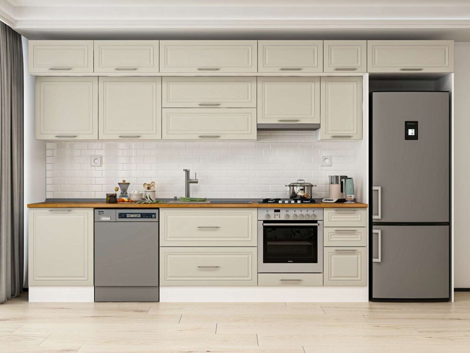 Alvinka 380X240 Cm Klasik Mebran Mutfak Dolabı Beyaz Beyaz Mb-E80S60S40-1