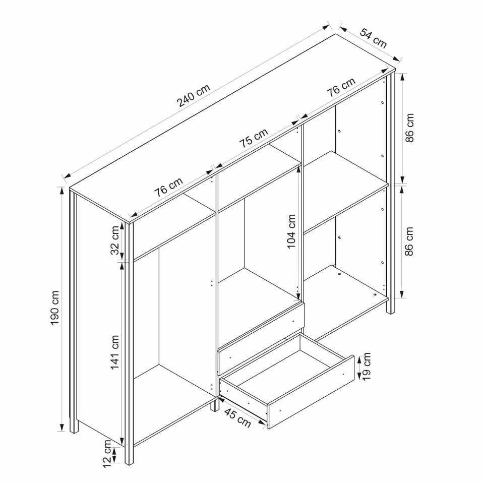 İnci 6K Profil Ayaklı 2 Ayna Dolap Byz