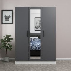 Minar Kale 3 Kapaklı 1 Aynalı 2 Çekmeceli Dolap Beyaz Antrasit