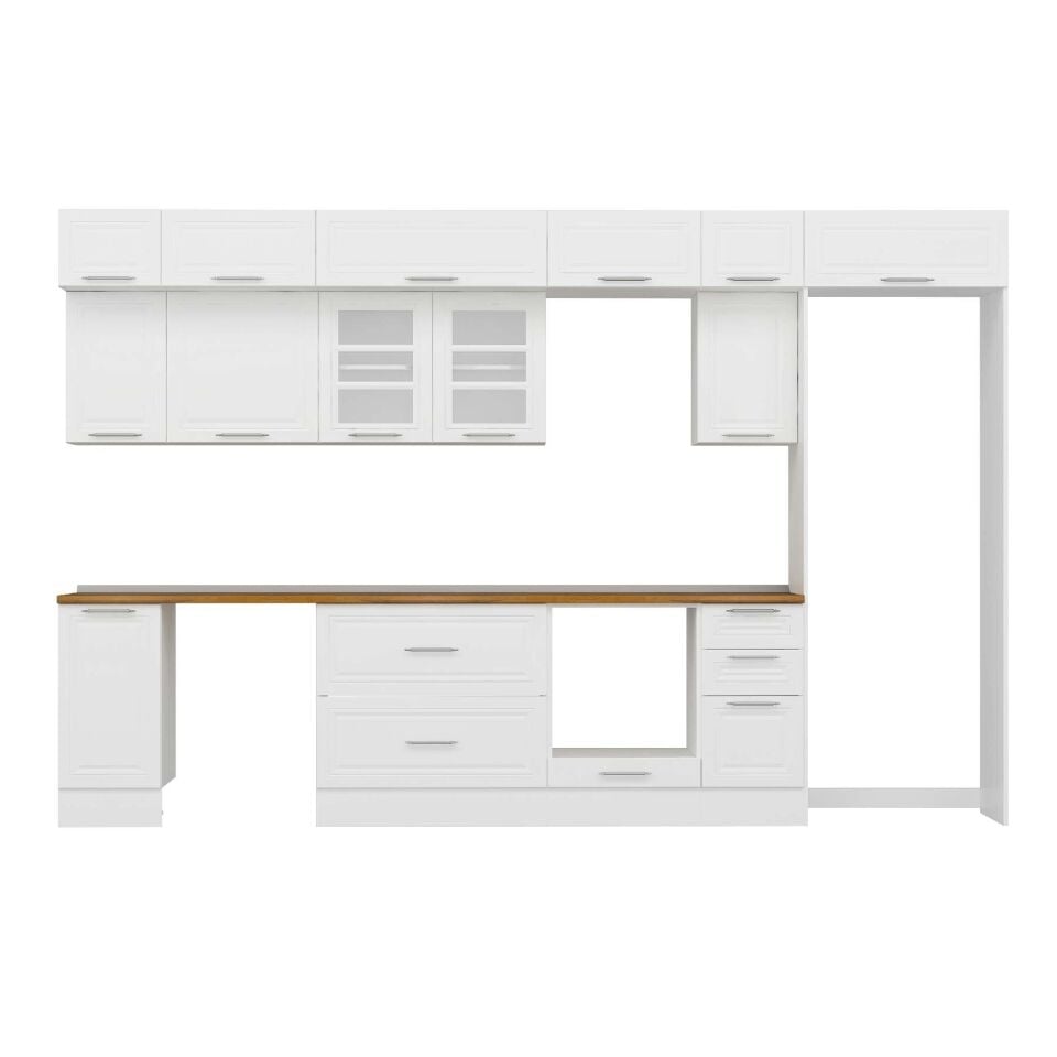 Alvinka 360X240 Cm Klasik Mebran Mutfak Dolabı Mb-E80S40S40-3 Mebran | Beyaz - Mdf