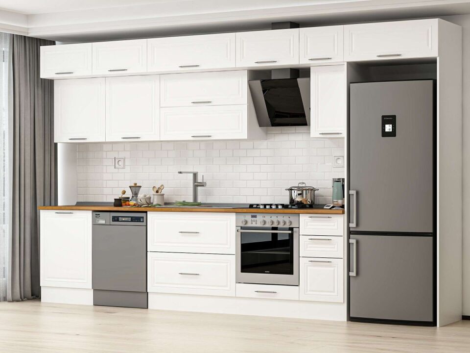 Alvinka 380X240 Cm Klasik Mebran Mutfak Dolabı Beyaz Beyaz Mb-E80S60S40-2