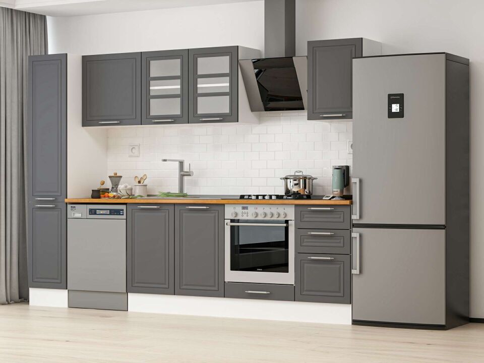 Alvinka 285X210 Cm Klasik Mebran Mutfak Dolabı Mb-E80B40S45-3 Mebran | Antrasit - Suntalam