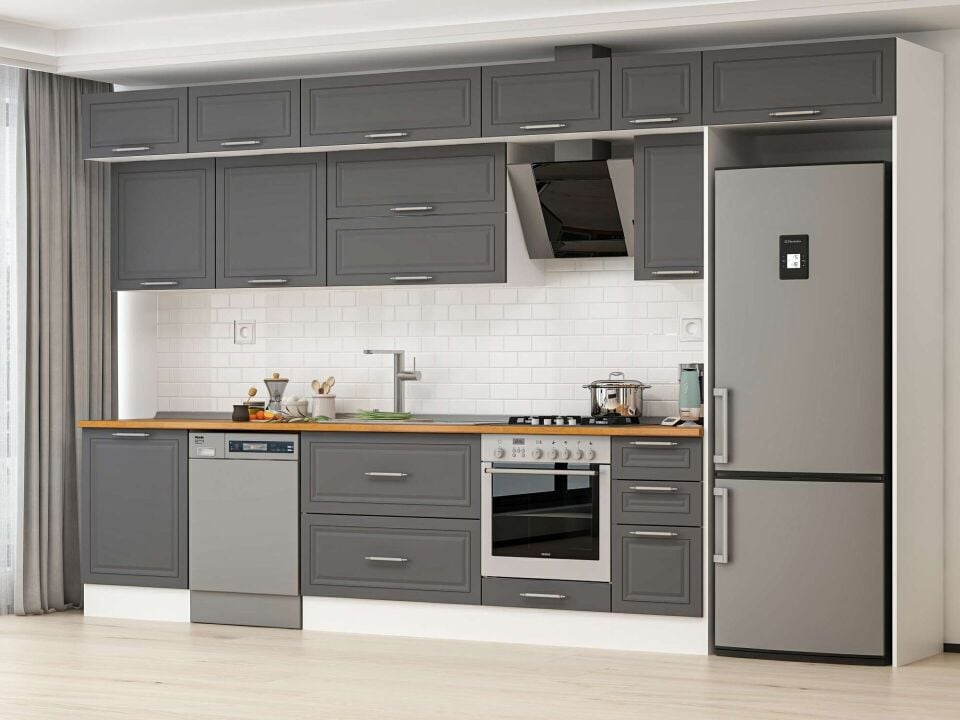 Alvinka 380X240 Cm Klasik Mebran Mutfak Dolabı Beyaz Beyaz Mb-E80S60S40-2