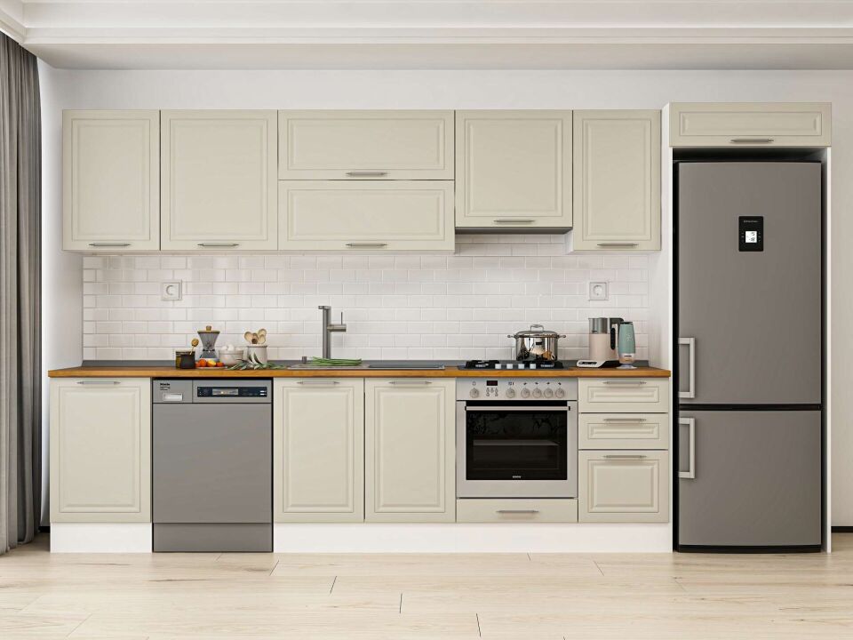 Alvinka 375X222 Cm Klasik Mebran Mutfak Dolabı Mb-E80S50S45-1 Mebran | Kumtaşı - Mdf