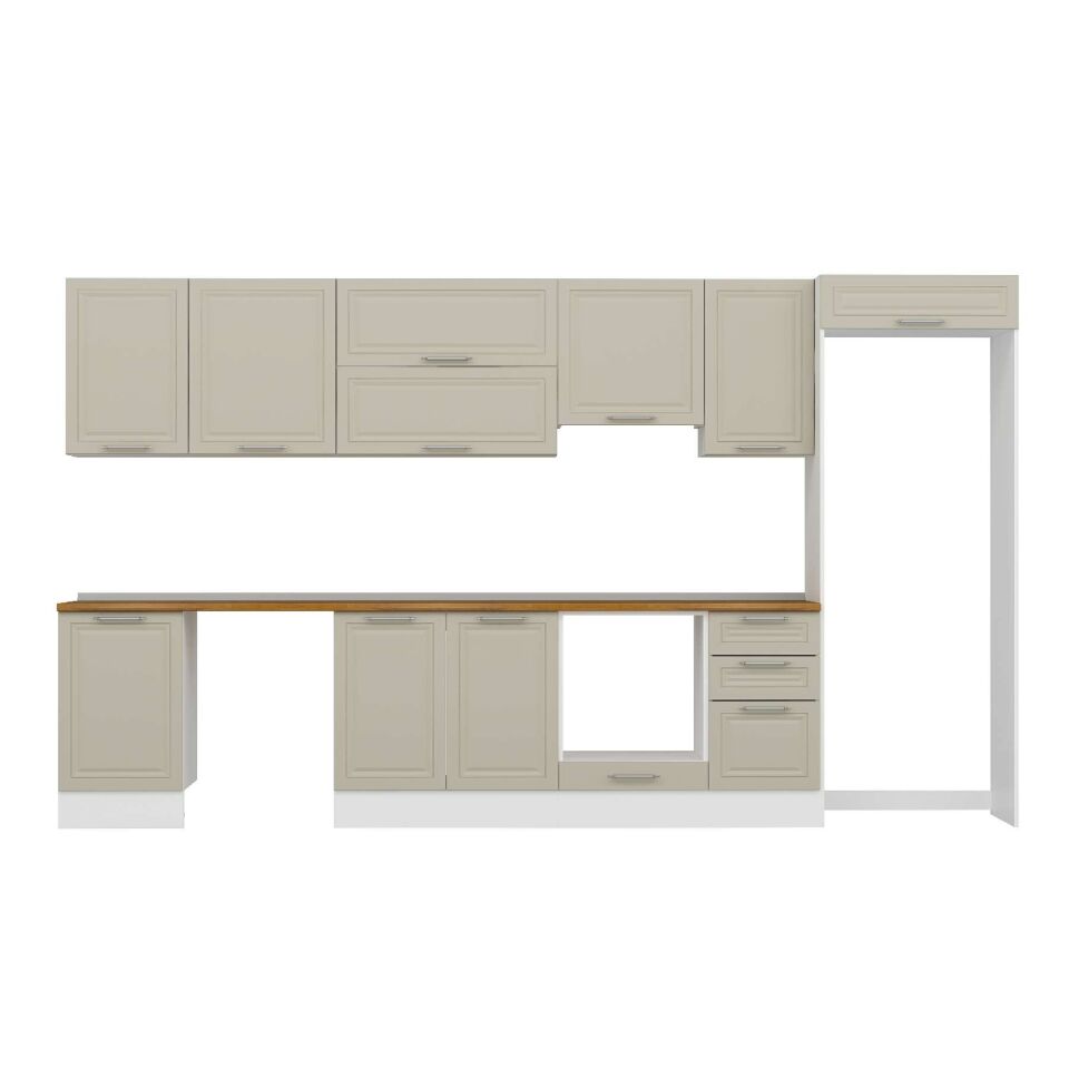 Alvinka 375X222 Cm Klasik Mebran Mutfak Dolabı Mb-E80S50S45-1 Mebran | Kumtaşı - Mdf