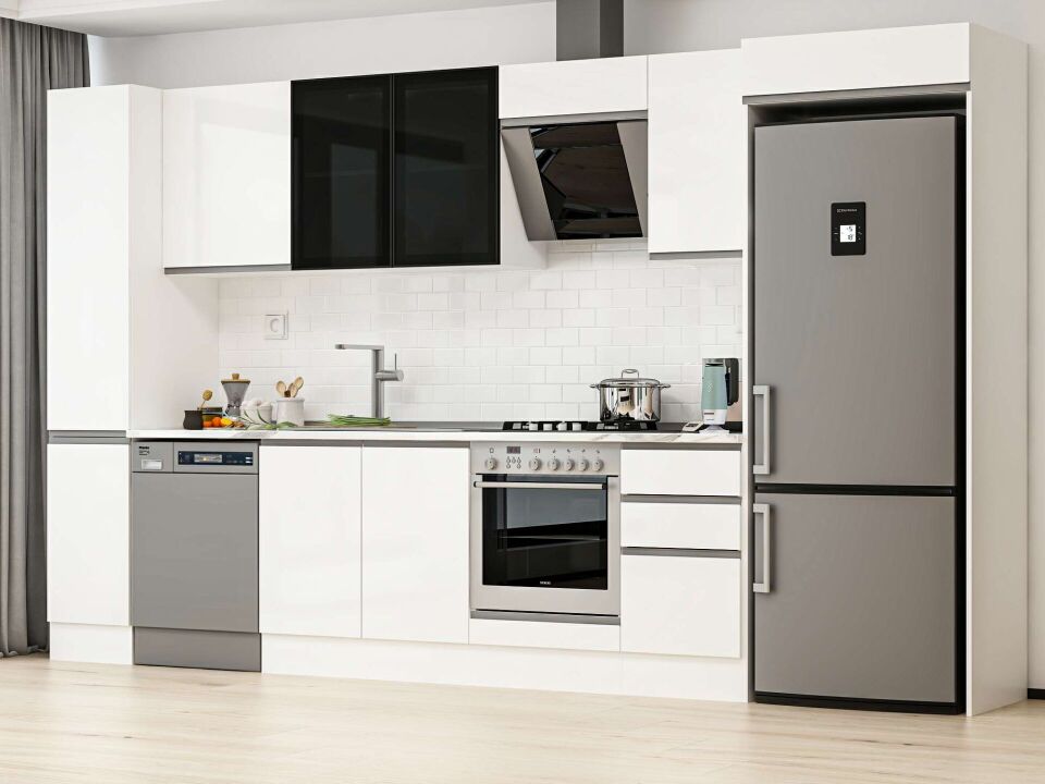 Alvinka 375X222 Cm High Gloss Mutfak Dolabı Mbb-E90B40S45-3 High Gloss | Beyaz - Suntalam