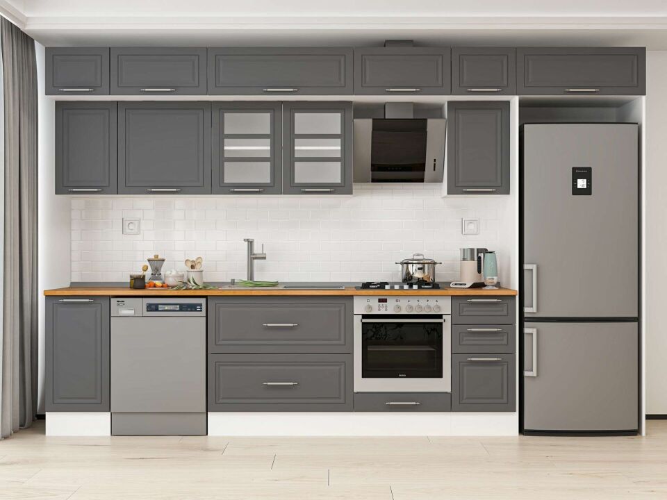 Alvinka 360X240 Cm Klasik Mebran Mutfak Dolabı Mb-E80S40S40-3 Mebran | Antrasit - Mdf