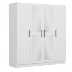 Minar Kale 4 Kapak Aynalı 2 Çekmece Zincir Dolap - Beyaz