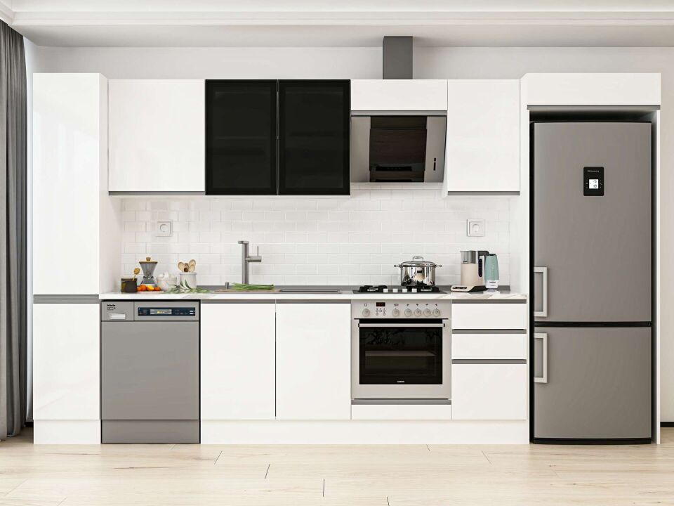 Alvinka 375X222 Cm High Gloss Mutfak Dolabı Mbb-E90B40S45-3 High Gloss | Beyaz - Mdf