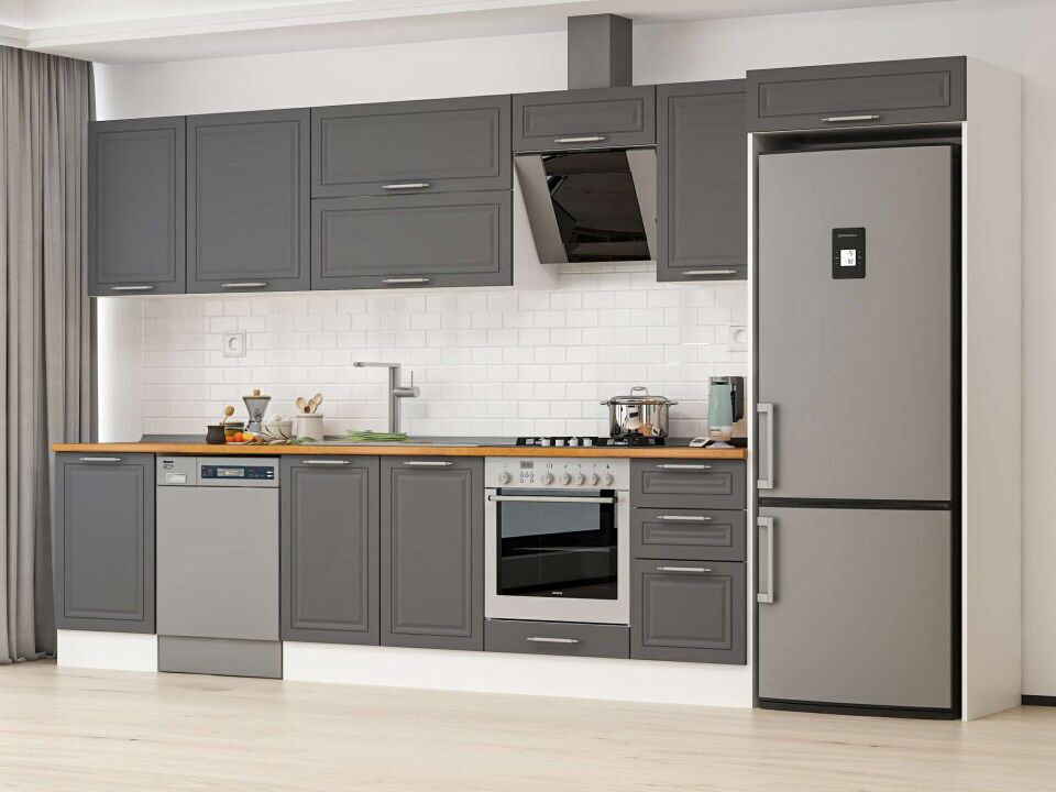 Alvinka 375X222 Cm Klasik Mebran Mutfak Dolabı Mb-E80S50S45-2 Mebran | Antrasit - Suntalam
