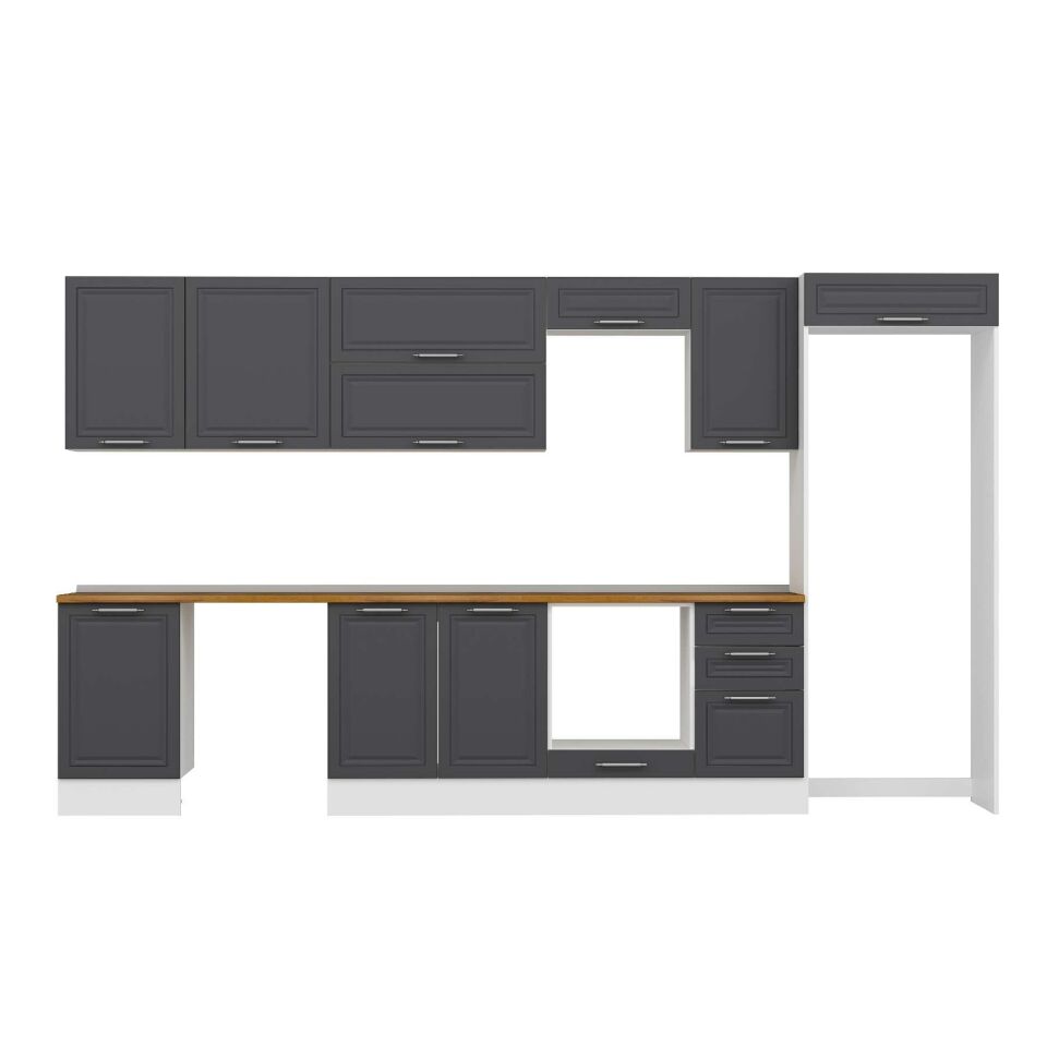 Alvinka 375X222 Cm Klasik Mebran Mutfak Dolabı Mb-E80S50S45-2 Mebran | Antrasit - Suntalam