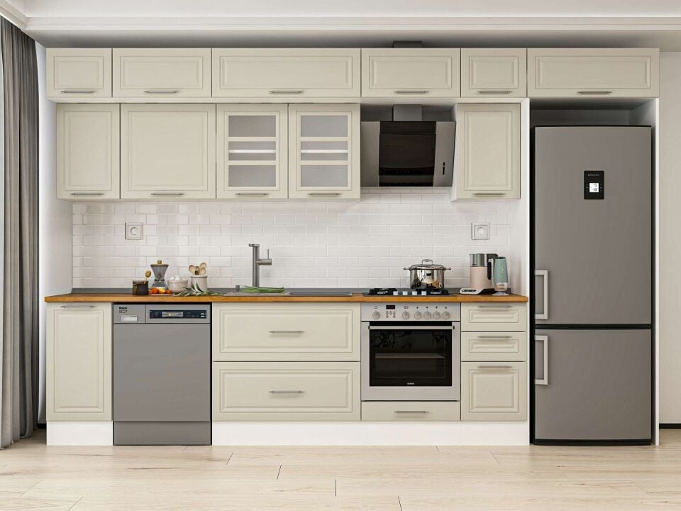 Alvinka 360X240 Cm Klasik Mebran Mutfak Dolabı Mb-E80S40S40-3 Mebran | Kumtaşı - Mdf