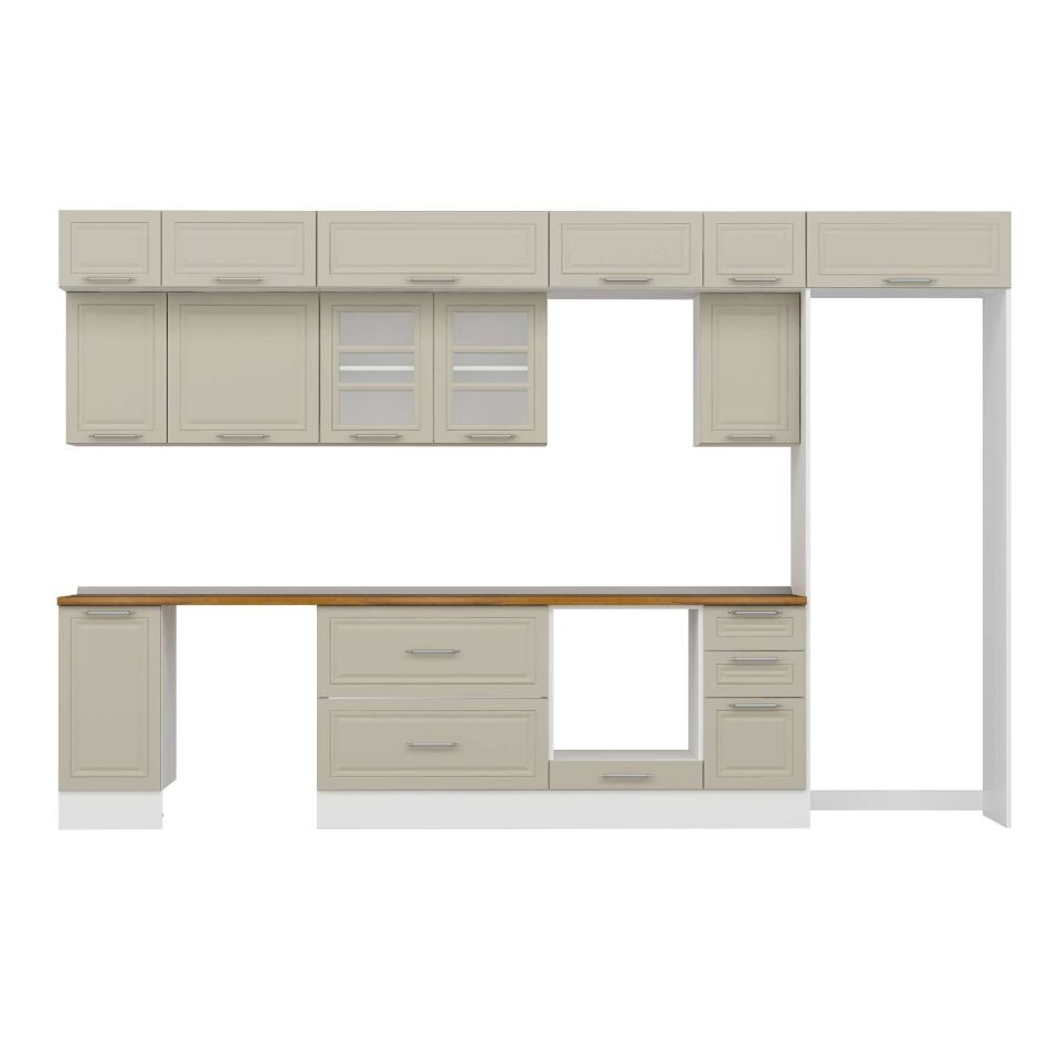 Alvinka 360X240 Cm Klasik Mebran Mutfak Dolabı Mb-E80S40S40-3 Mebran | Kumtaşı - Mdf