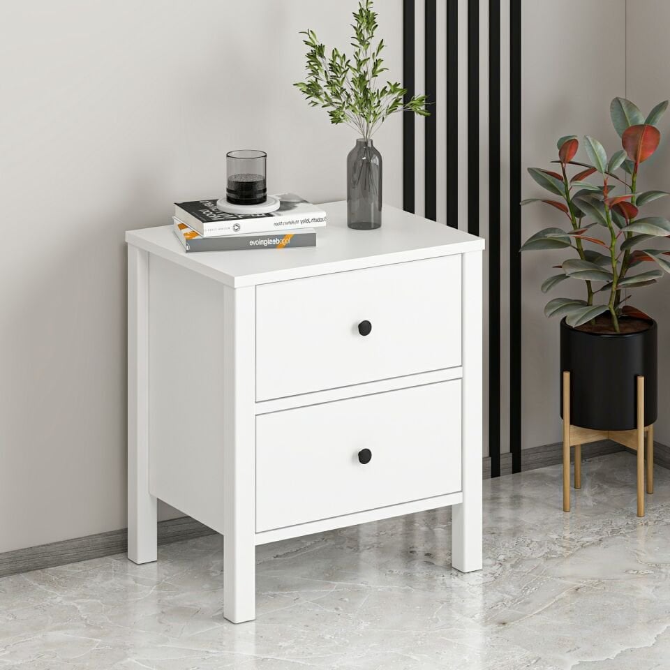 İnci 2C Komodin Profil Ayaklı -Beyaz