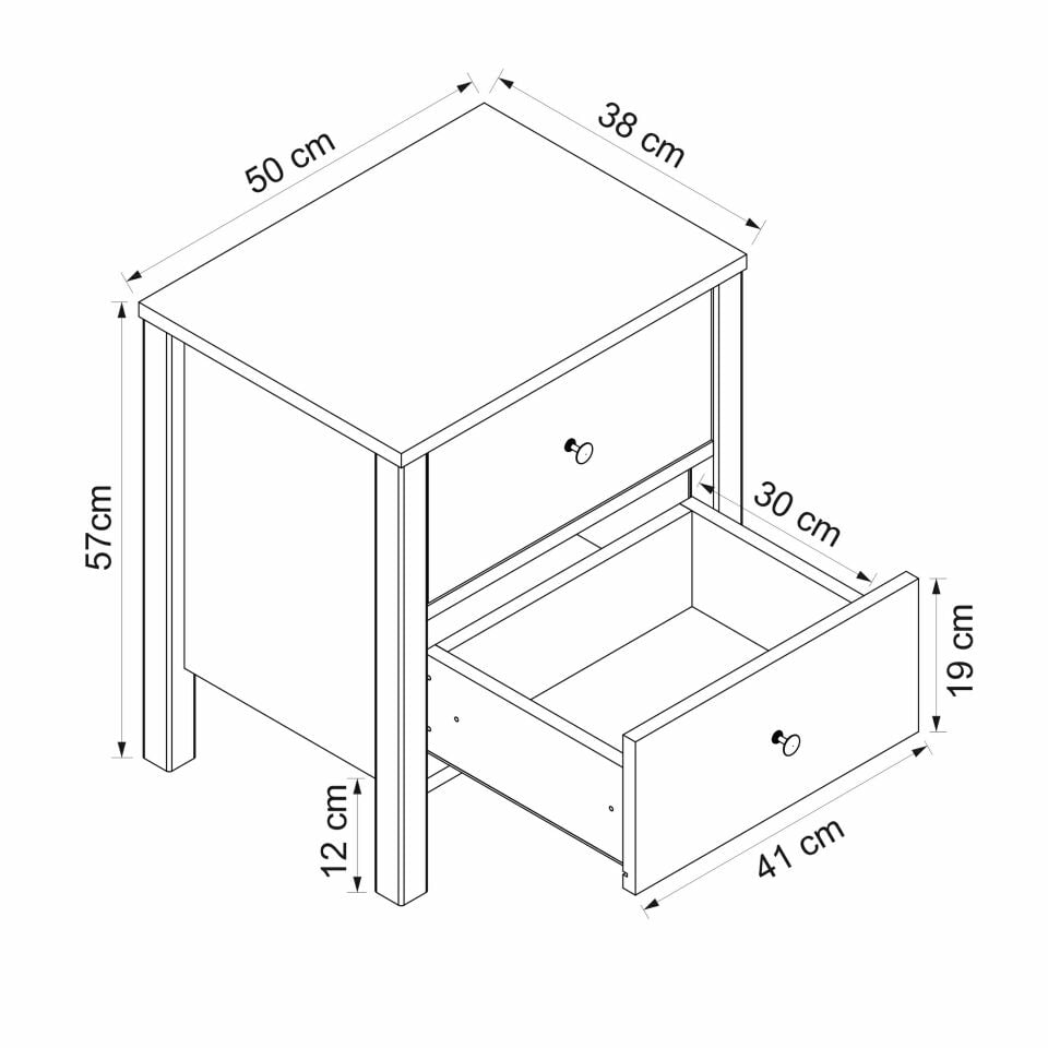 İnci 2C Komodin Profil Ayaklı -Beyaz
