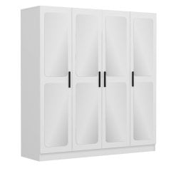 Minar Kale 4 Kapak Aynalı 2 Çekmece Zincir Dolap - Beyaz