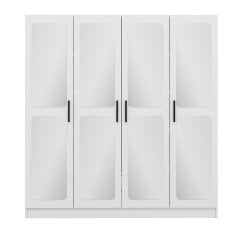 Minar Kale 4 Kapak Aynalı 2 Çekmece Zincir Dolap - Beyaz