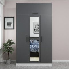 Minar Kale 3 Kapaklı 1 Aynalı 2 Ç Dolap Ve Yüklük Beyaz Antrasit