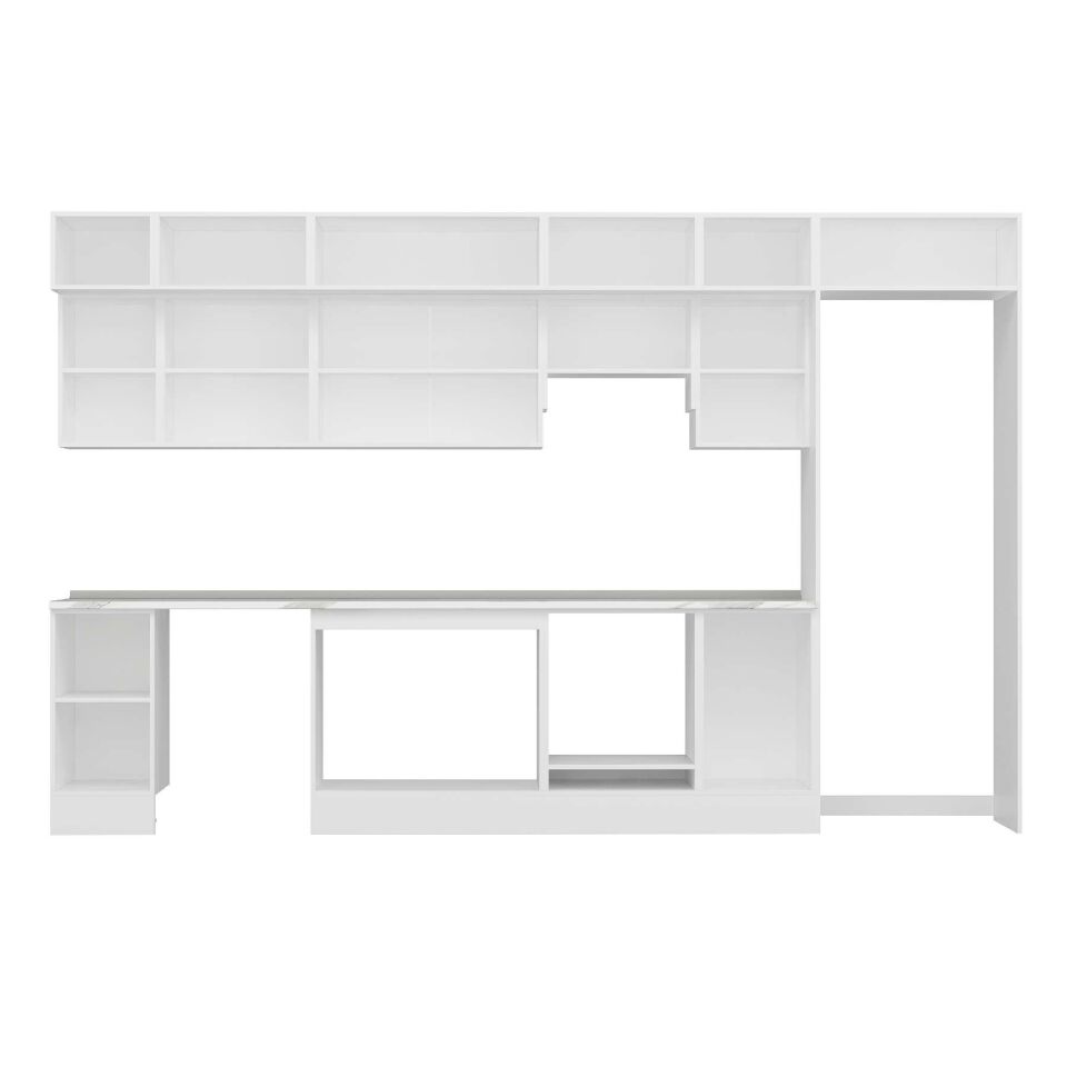 Alvinka 365X240 Cm Klasik Mebran Mutfak Dolabı Mb-E80S40S45-1 Mebran | Beyaz - Suntalam