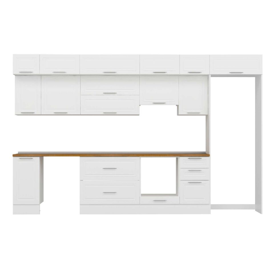 Alvinka 365X240 Cm Klasik Mebran Mutfak Dolabı Mb-E80S40S45-1 Mebran | Beyaz - Suntalam