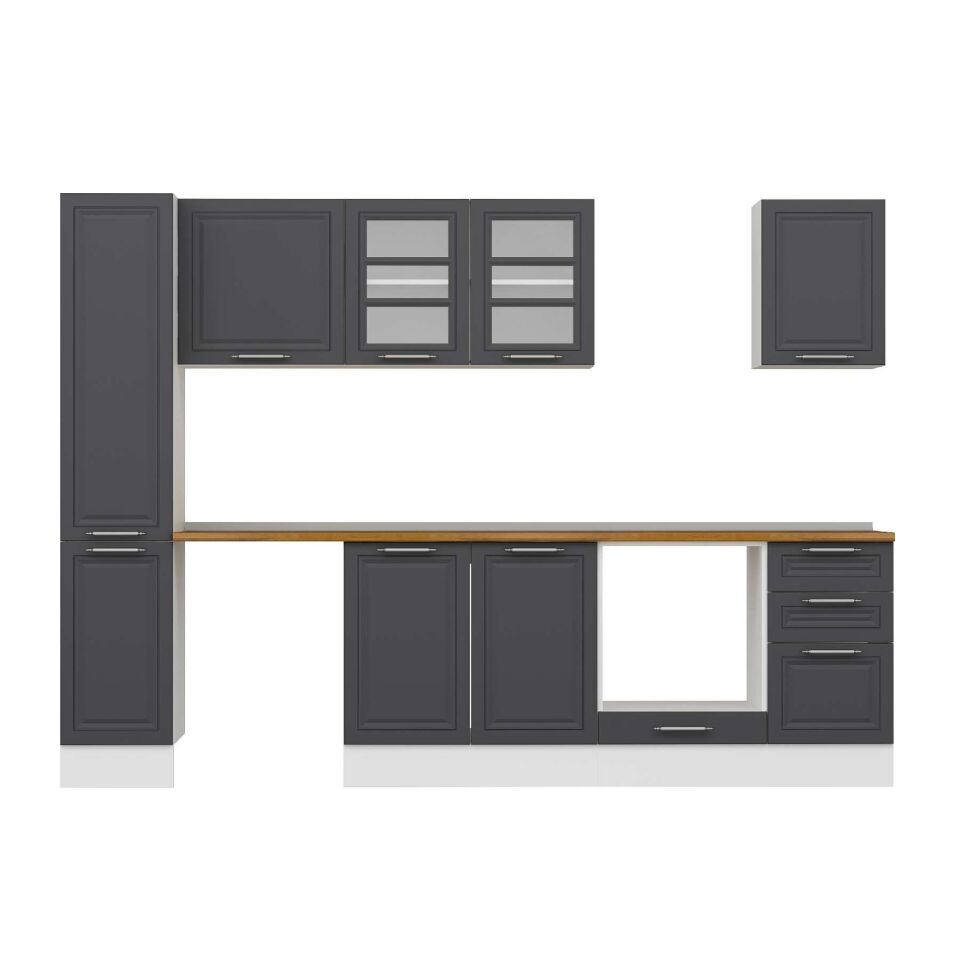 Alvinka 285X210 Cm Klasik Mebran Mutfak Dolabı Mb-E80B40S45-3 Mebran | Antrasit - Mdf