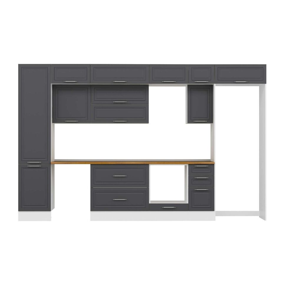 Alvinka 380X240 Cm Klasik Mebran Mutfak Dolabı Mbb-E90B50S40-2 Mebran | Antrasit - Mdf