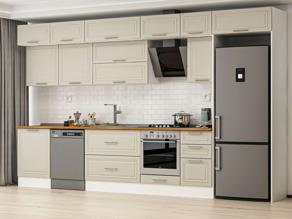 Alvinka 385X240 Cm Klasik Mebran Mutfak Dolabı Beyaz Beyaz Mb-E80S60S45-2
