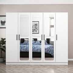 Minar Kale 5 Kapak Aynalı 2 Çekmece Zincir Dolap - Beyaz