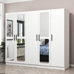 Minar Kale 5 Kapak Aynalı 2 Çekmece Zincir Dolap - Beyaz