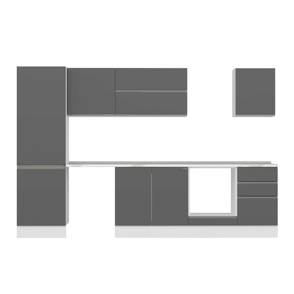 Alvinka 310X210 Cm High Gloss Mutfak Dolabı Mb-E80B60S50-2 High Gloss | Antrasit - Mdf