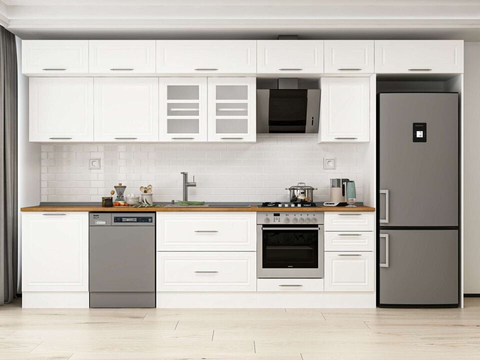 Alvinka 385X240 Cm Klasik Mebran Mutfak Dolabı Beyaz Beyaz Mb-E80S60S45-3