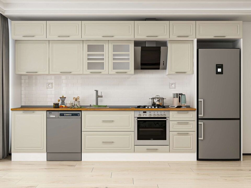 Alvinka 385X240 Cm Klasik Mebran Mutfak Dolabı Beyaz Beyaz Mb-E80S60S45-3