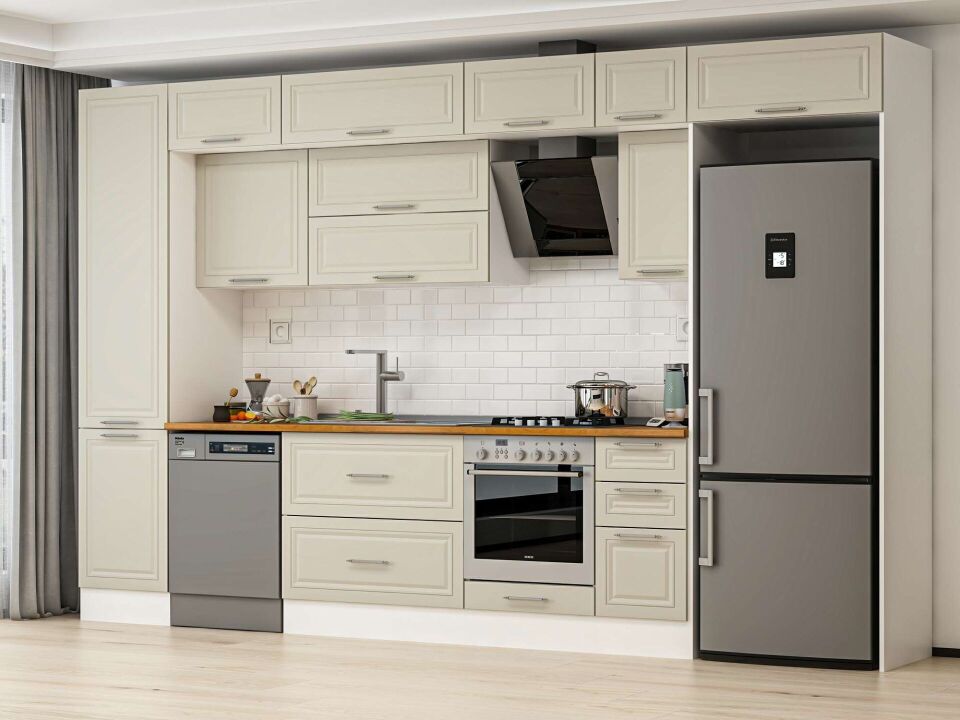 Alvinka 380X240 Cm Klasik Mebran Mutfak Dolabı Mbb-E90B50S40-2 Mebran | Kumtaşı - Mdf
