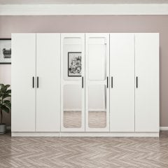 Minar Kale 6 Kapak Aynalı 2 Çekmece Zincir Dolap - Beyaz