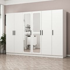 Minar Kale 6 Kapak Aynalı 2 Çekmece Zincir Dolap - Beyaz