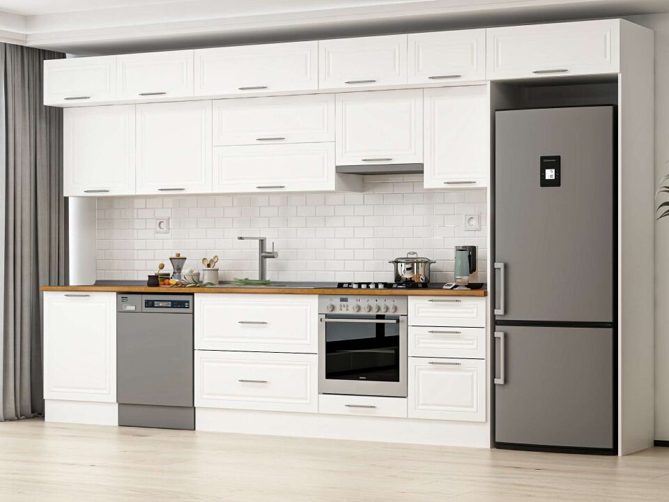 Alvinka 390X240 Cm Klasik Mebran Mutfak Dolabı Beyaz Beyaz Mb-E80S60S50-1