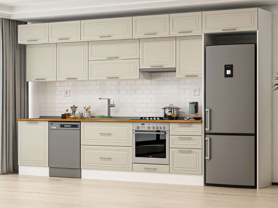 Alvinka 390X240 Cm Klasik Mebran Mutfak Dolabı Beyaz Beyaz Mb-E80S60S50-1