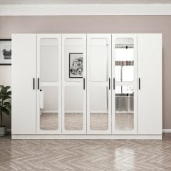 Minar Kale 6 Kapak Aynalı 2 Çekmece Zincir Dolap - Beyaz